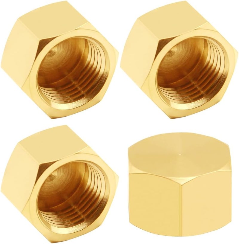 Uenede 4PCS Brass 3/4 Inch NPT Caps Outer Hex 3/4" NPT Female Thread Socket Pipe End Cap Plugs Fitting for Water/Oil/Gas - Image 1